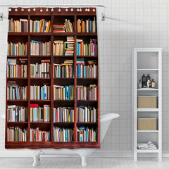 Waterproof Bookshelf Shower Curtain with Hooks