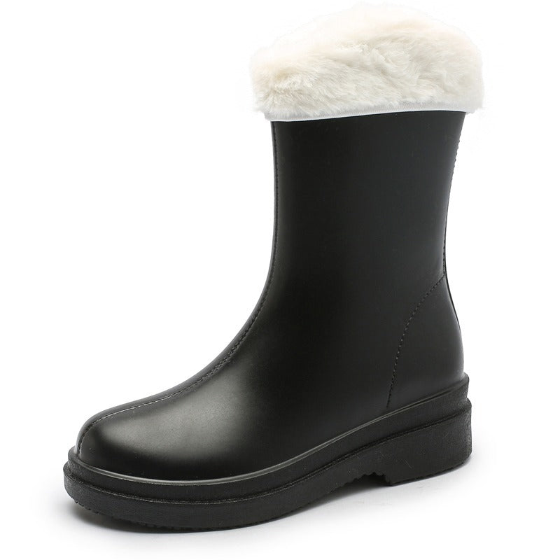 Women's Waterproof Rain Boots Winter Warm Plush Rubber Shoes
