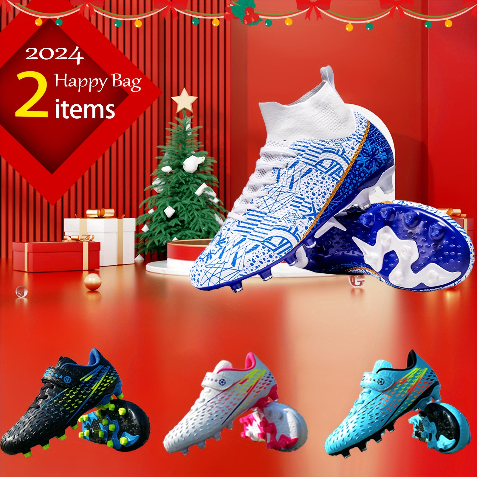2pcs Boy's Non Slip Football Cleat With Spikes - Outdoor Soccer Cleats