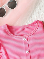 Toddler Girls Ruffle Trim Flowers Graphic Belted Spliced Princess Dress