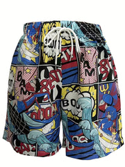 Quick Drying Comics Pattern Swim Trunks Men's Board Shorts Swimwear