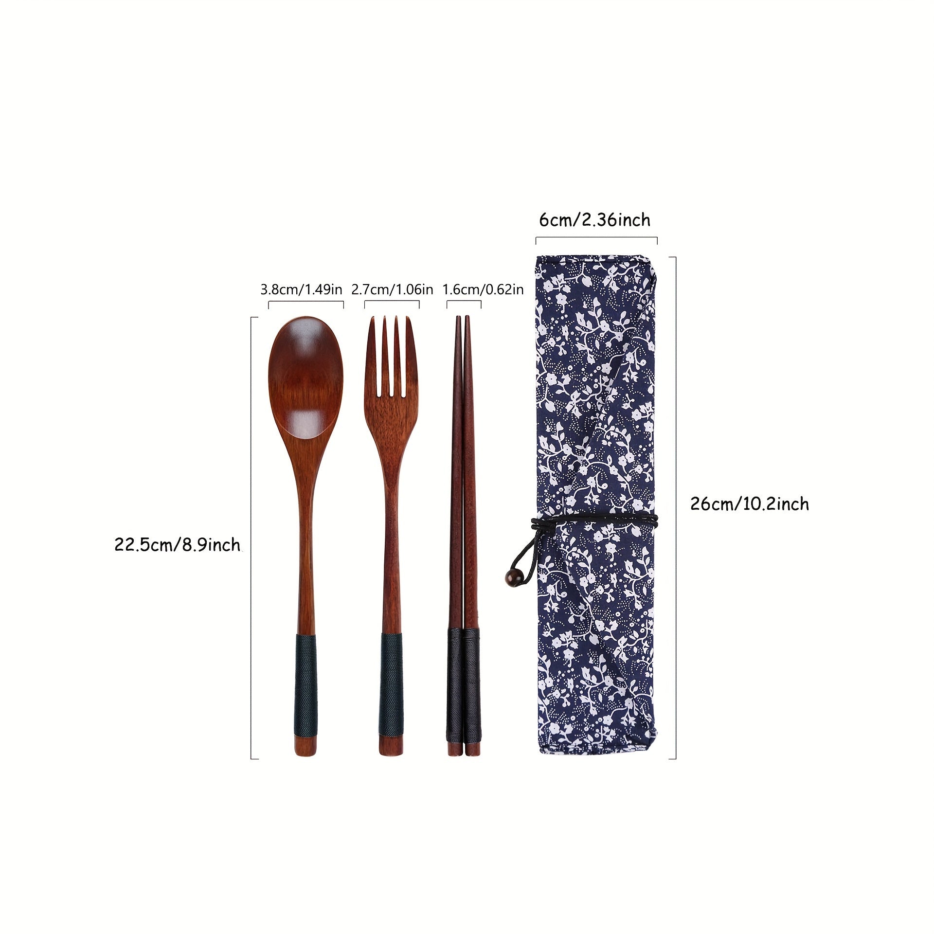 Japanese Style Wooden Flatware Set with Retro Cloth Pouch