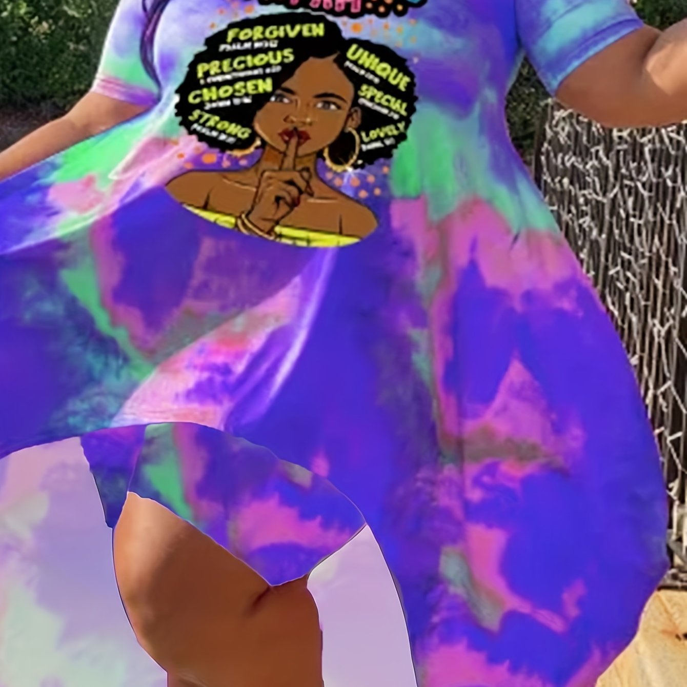 Tie Dye Figure Print Tunic Top & Shorts Set