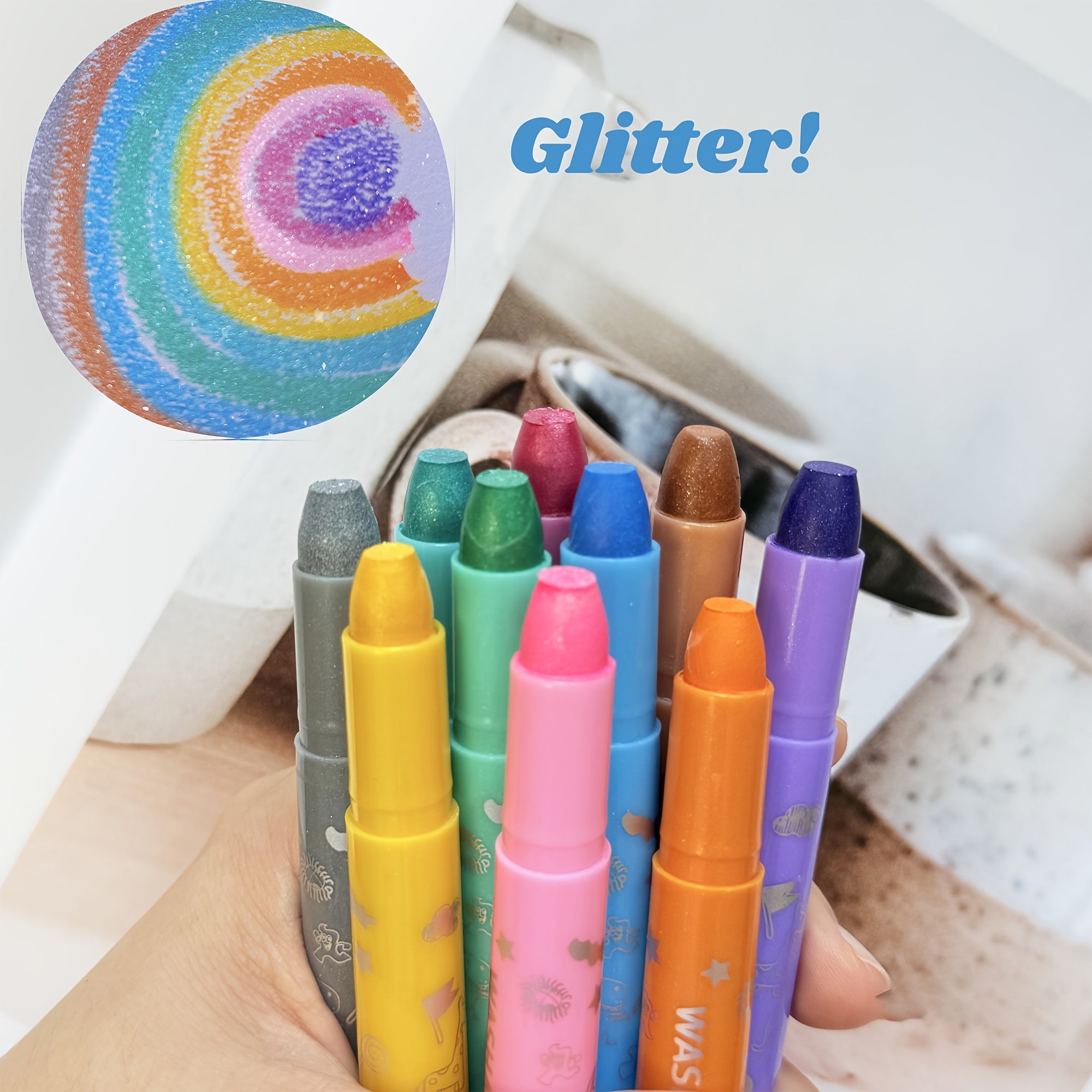 10 Twistable Crayons Glitter & Pastel Shades Non-Toxic Washable Gel