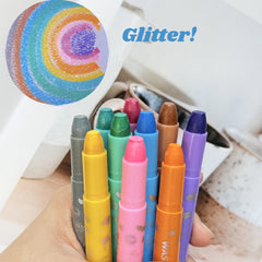 10 Twistable Crayons Glitter & Pastel Shades Non-Toxic Washable Gel