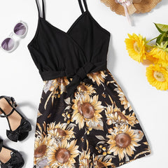 Toddler Girls Sunflower Graphic Cami Rompers Jumpsuits