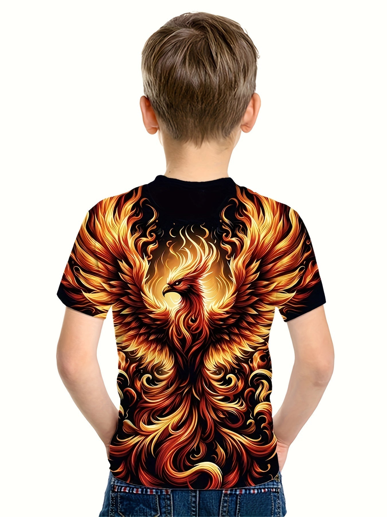 Phoenix 3D Print Boy's Tee Short Sleeve Comfortable Summer Sport