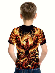 Phoenix 3D Print Boy's Tee Short Sleeve Comfortable Summer Sport
