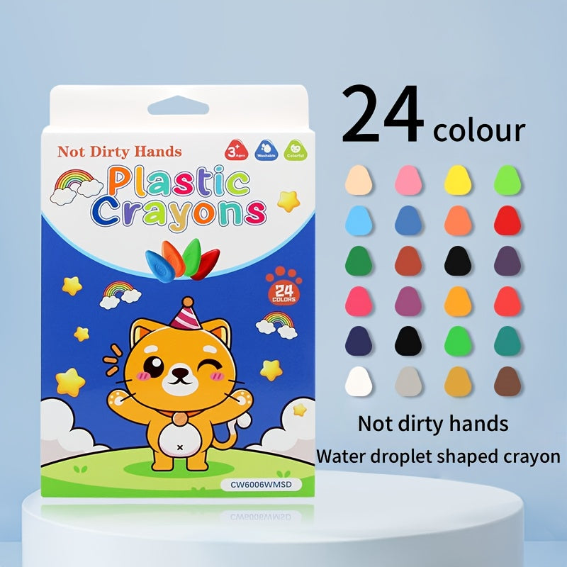 24 Colors Washable Non Toxic Water Soluble Crayons for Kids Mess Art Supplies