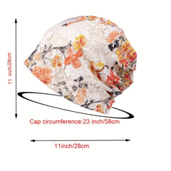 Floral Print Baggy Slouchy Beanie Chemo Cap Lightweight Skullies Cap