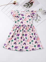 Girls Ruffled Sleeves Crew Neck Easter Bunny Graphic Princess Dress