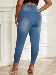 Ripped Fringe Trim High Rise Skinny Jeans