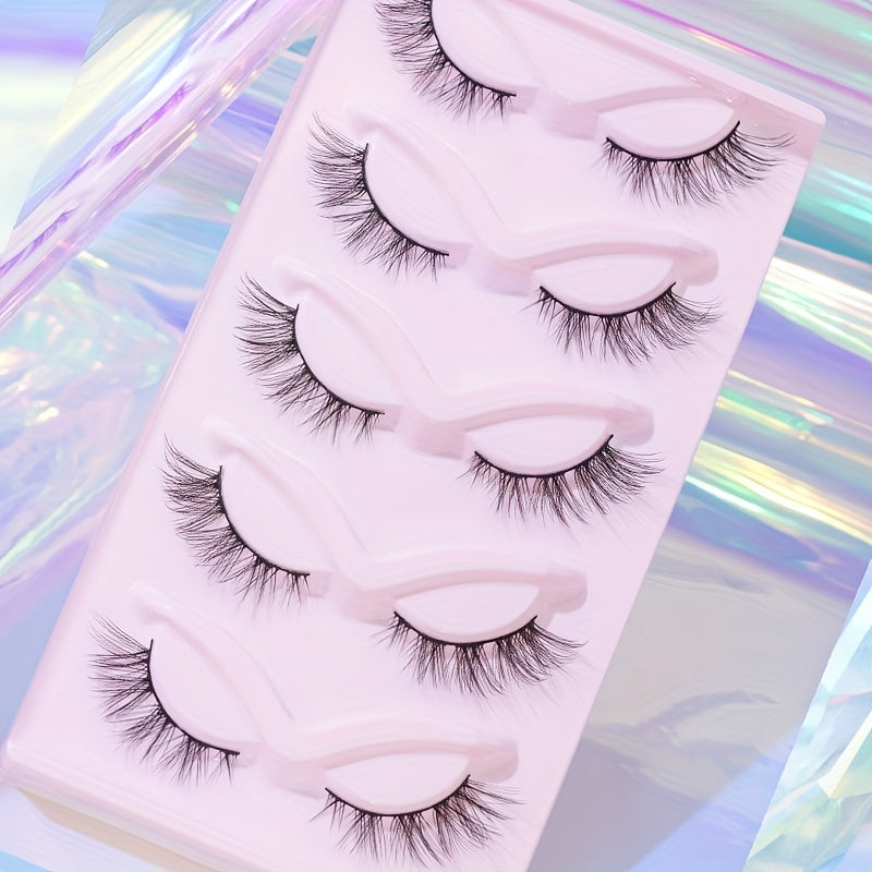 5 Pairs Fishtail Look False Eyelashes 15mm Volumized Cross Strip Lashes