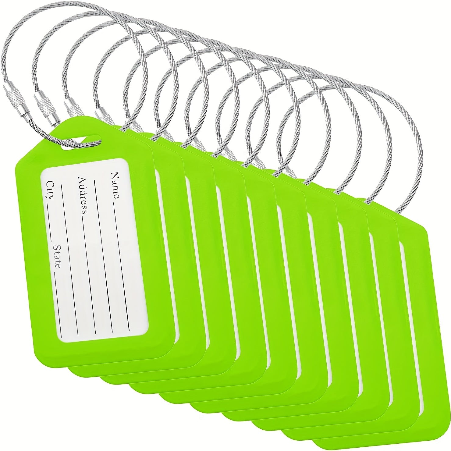10 Green Luggage Tags with Keychain Attachment