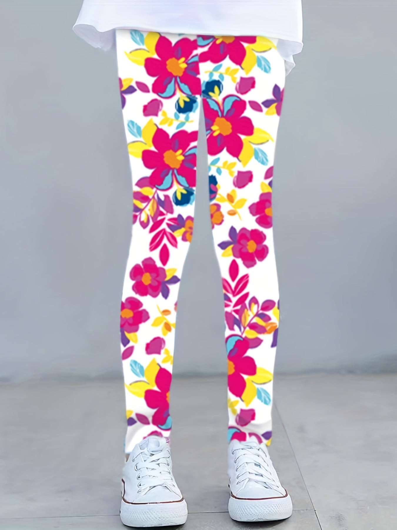Girls Butterfly Flower Print Leggings Outdoor Casual Stretchy Pants