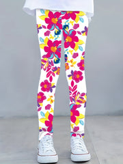 Girls Butterfly Flower Print Leggings Outdoor Casual Stretchy Pants