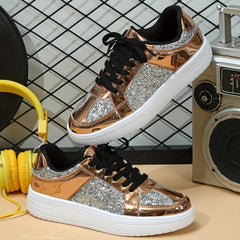 Glitter Reflective Faux Leather Skate Shoes