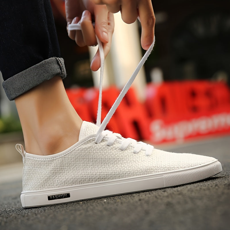Men's Linen Lace Up Casual Sneakers Breathable Lightweight Shoes