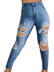 Plus Ripped High Rise Button Fly Skinny Jeans