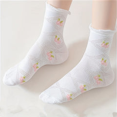 5 Pairs Floral Print Ruffle Socks Women's Stockings & Hosiery