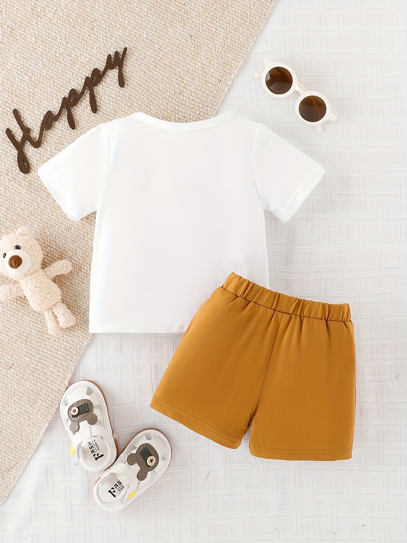 2pcs Bear Embroidery T-shirt & Shorts Set for Babies