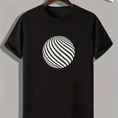 Geometric Ball Print Men's Comfy T-shirt for Outdoor Summer