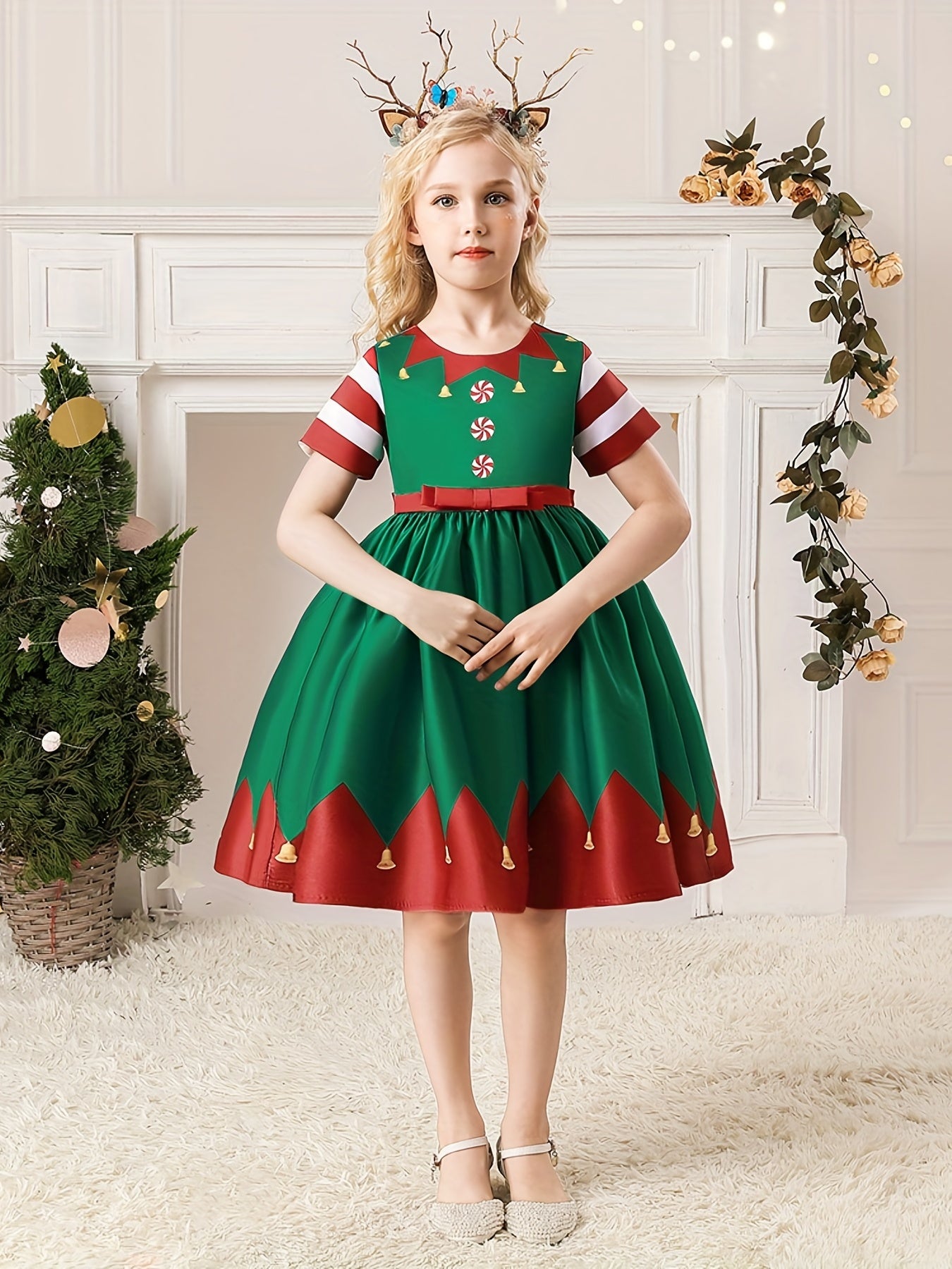Christmas Princess Dress Short Sleeve A Line Dress Kids Cosplay Costume