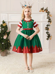Christmas Princess Dress Short Sleeve A Line Dress Kids Cosplay Costume