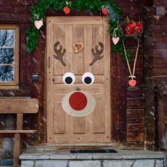 Christmas Door Stickers Felt Cloth Wall Elk Head Shape Decor