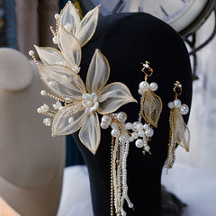 Faux Pearl Tassel Hairclip Earrings Set Wedding Party Decor