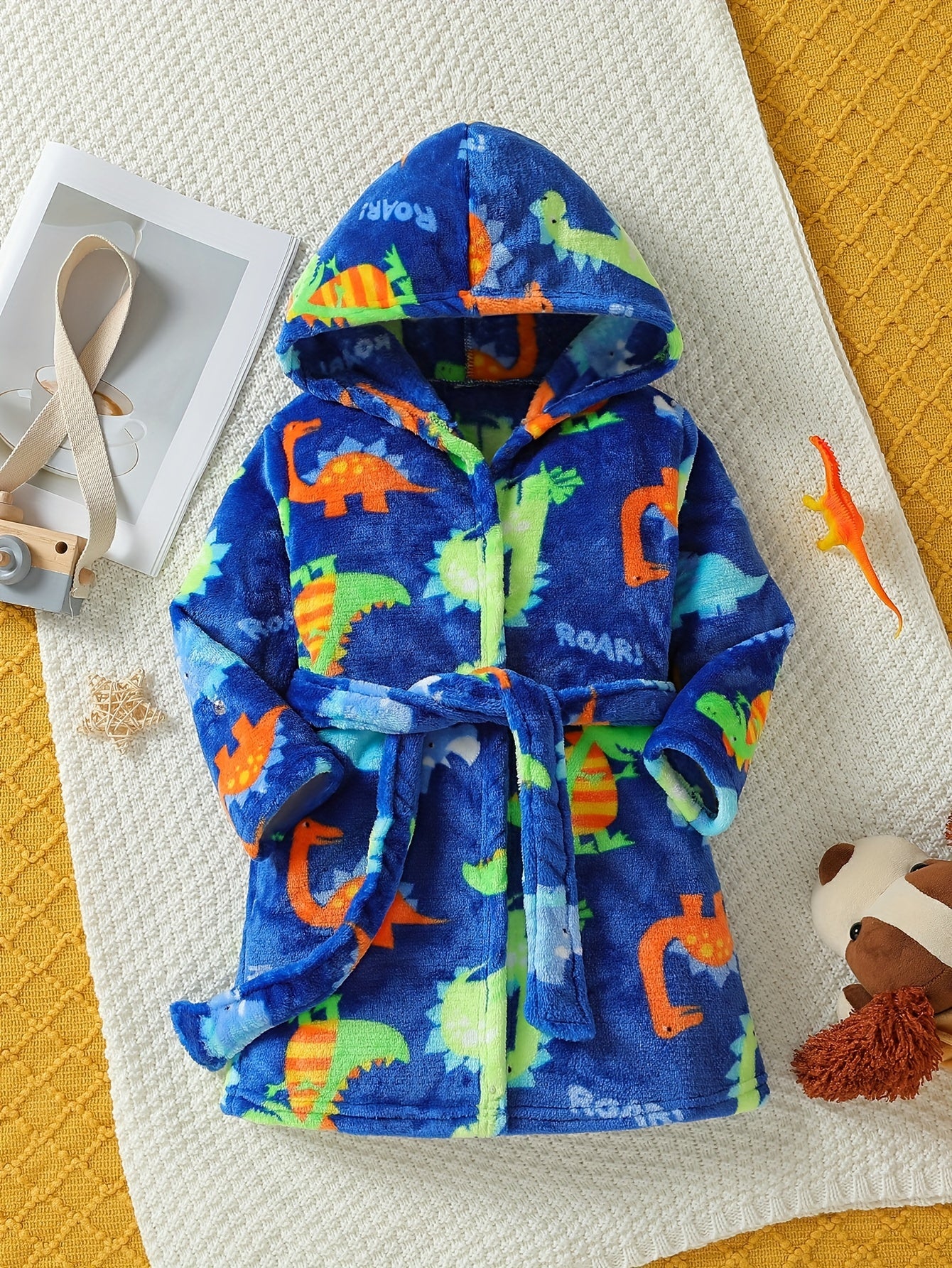 Boys Dino Pattern Flannel Bathrobe