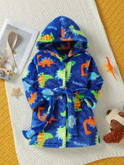 Boys Dino Pattern Flannel Bathrobe
