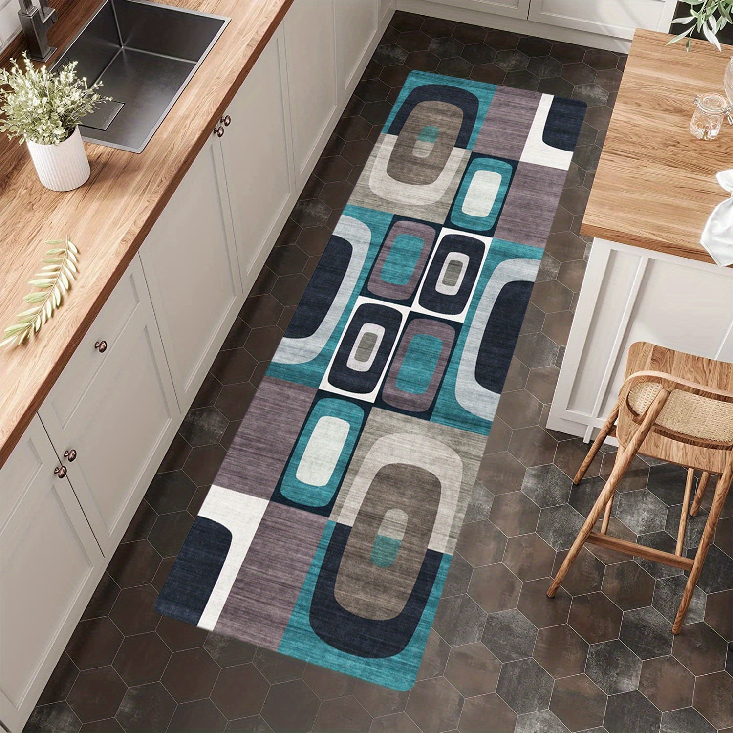 Soft Geometric Floor Mat Quick Dry Absorbent Bath Mat