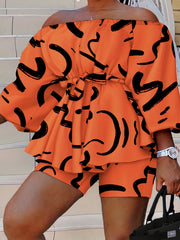 Off Shoulder Peplum Top & Shorts Set