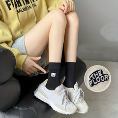 5 Pairs Cartoon Bear Embroidered Socks Women's Stockings