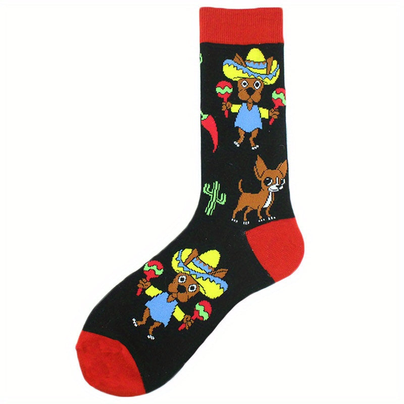 Men's Cartoon Crew Socks Cotton Blend Comfy Casual Unisex