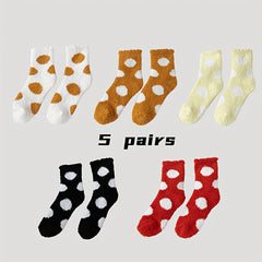 5 Pairs Polka Dot Fuzzy Socks Women's Stockings Warm Floor Socks