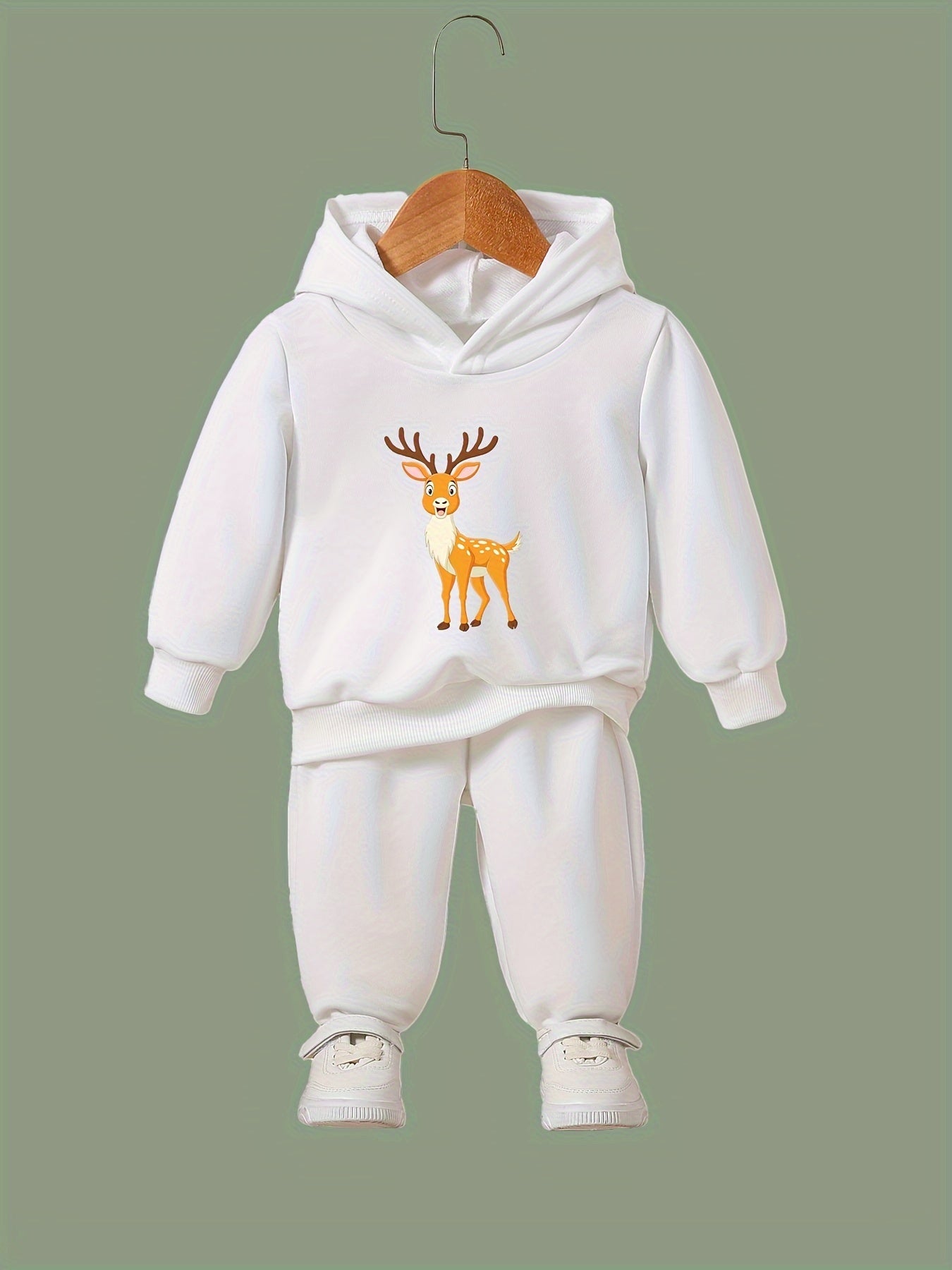 2pcs Deer Print Hoodies Pants Set For Kids Spring Fall Sports