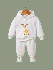 2pcs Deer Print Hoodies Pants Set For Kids Spring Fall Sports