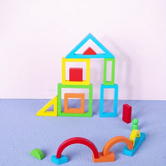 Wooden Rainbow Blocks Puzzle DIY Educational Stack Blocks