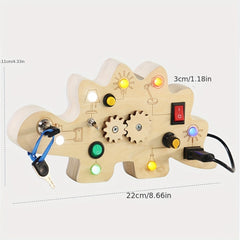 LED Wooden Dinosaur Busy Board Sensory Toy Montessori Infant Child Education