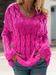 Colorblock Cable Long Sleeve Hooded Sweater