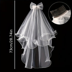Bridal Veil with Comb Double Layer Ruffled Short Veil Tulle Wedding Bridal Veil