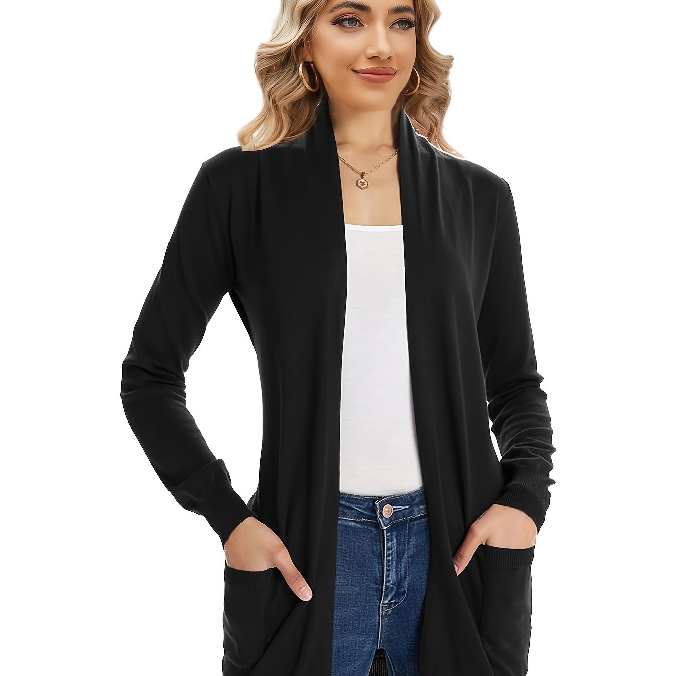 Solid Color Long Sleeve Cardigan for Women