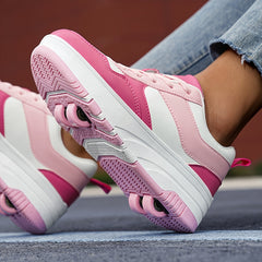 Girl's Roller Shoes Lace Up Comfy Detachable Wheel Skate Sneakers
