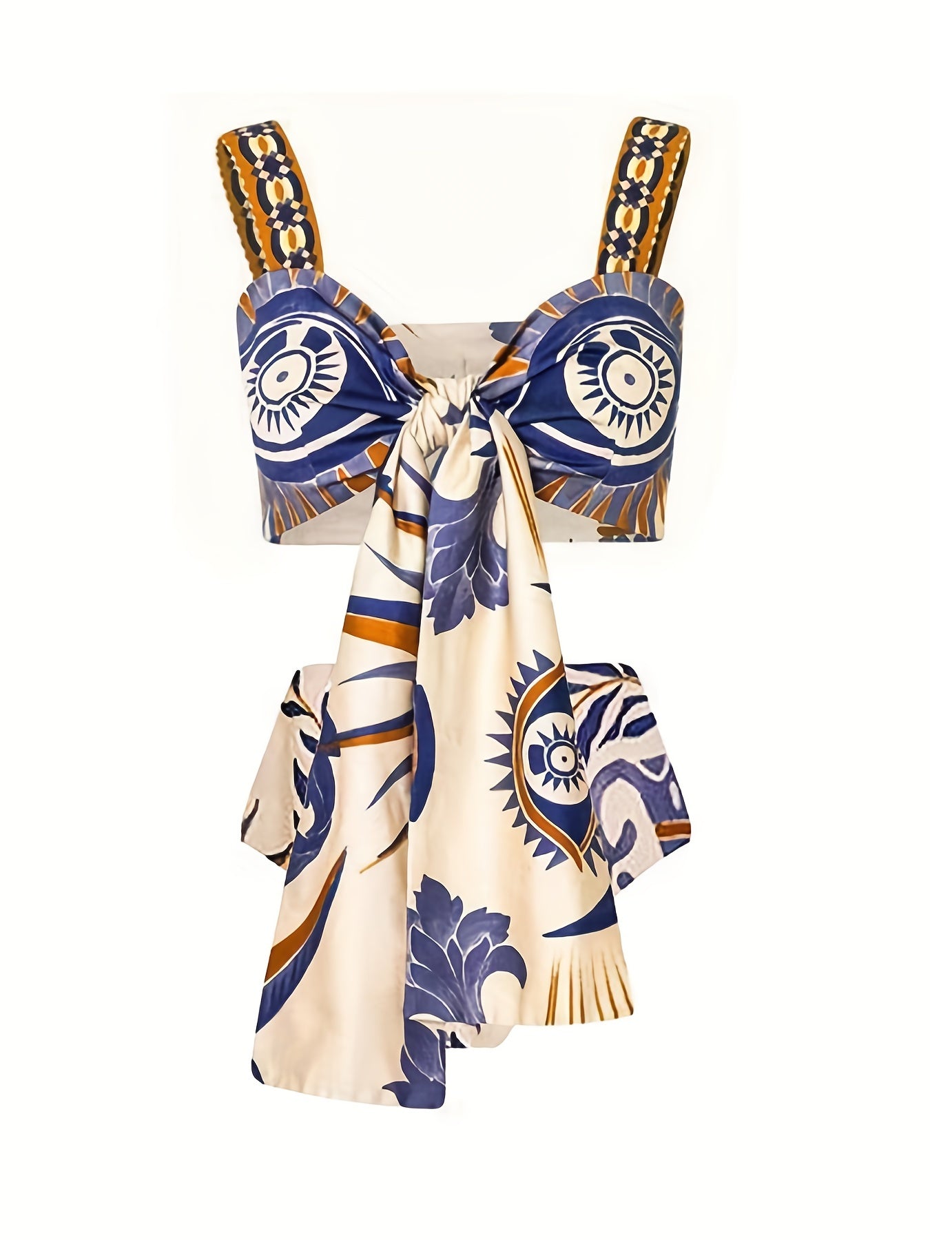 Retro Bikini Set Floral Leopard Print Knot Front Swimsuit Cover Up