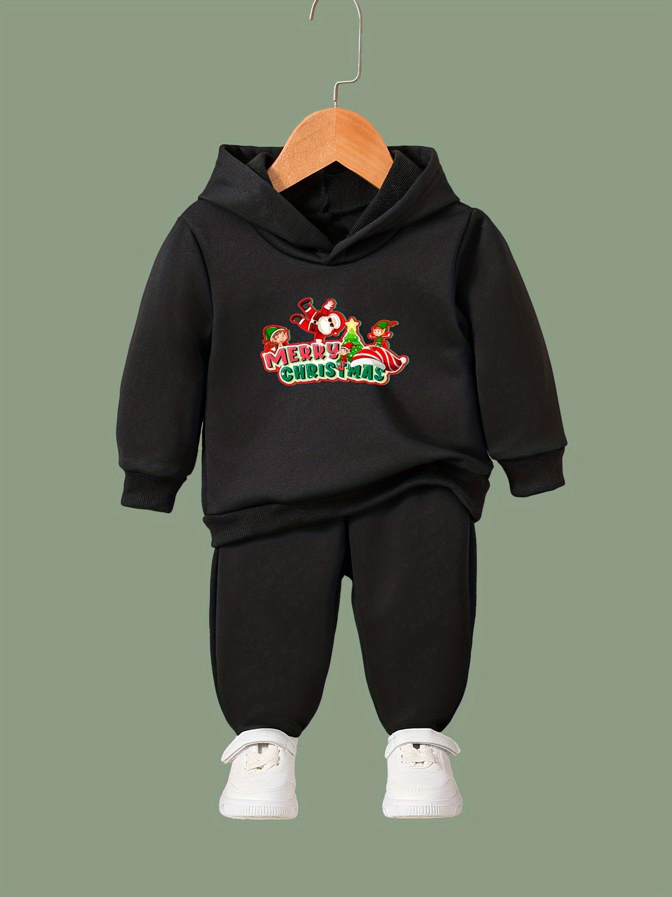 Girls Merry Christmas Hooded Sweatshirt Top Set