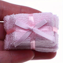 Mini Dollhouse Bath Towel Set Pink Hand Towels