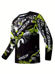 Men's Graffiti Pattern Long Sleeve Motorcycle Off road T shirt Quick Drying