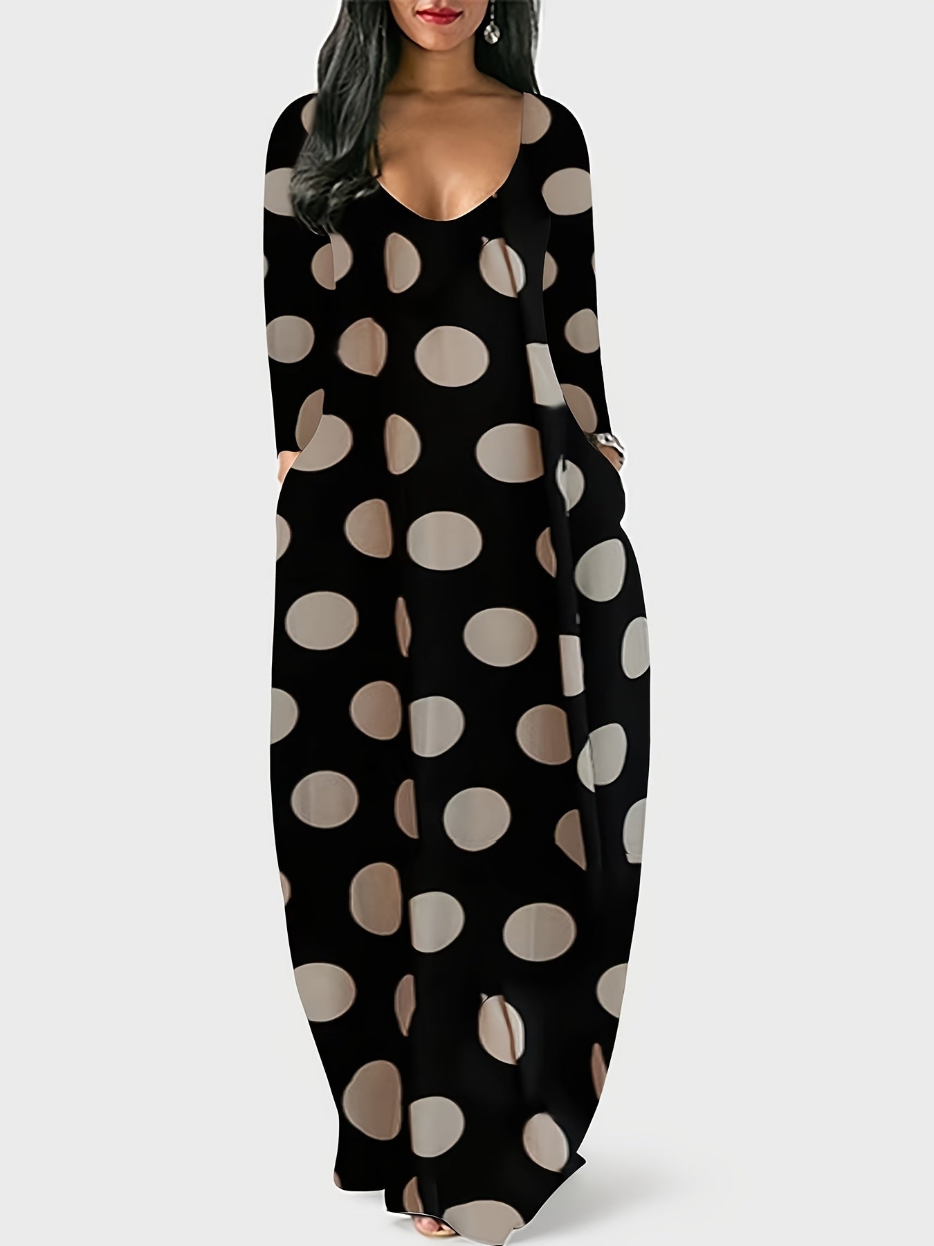Dot Print Maxi Dress with Pockets